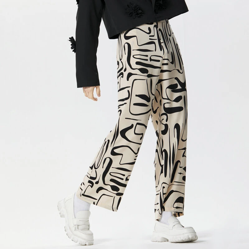 (image for) INCERUN Men Print Pants Casual Fashion Straight Legged Trousers for Men Large Size S-5XL