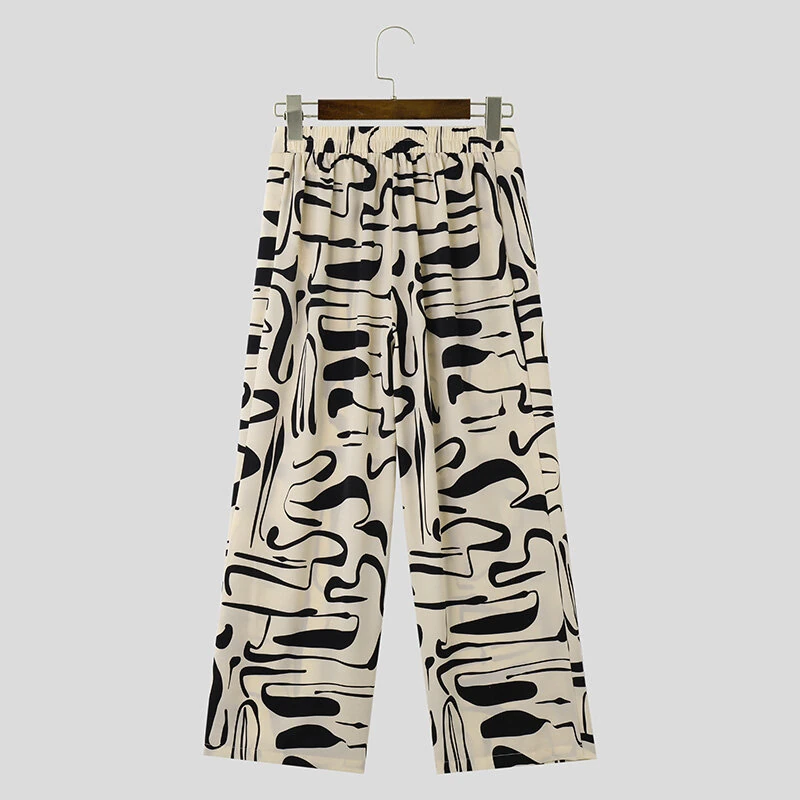 (image for) INCERUN Men Print Pants Casual Fashion Straight Legged Trousers for Men Large Size S-5XL