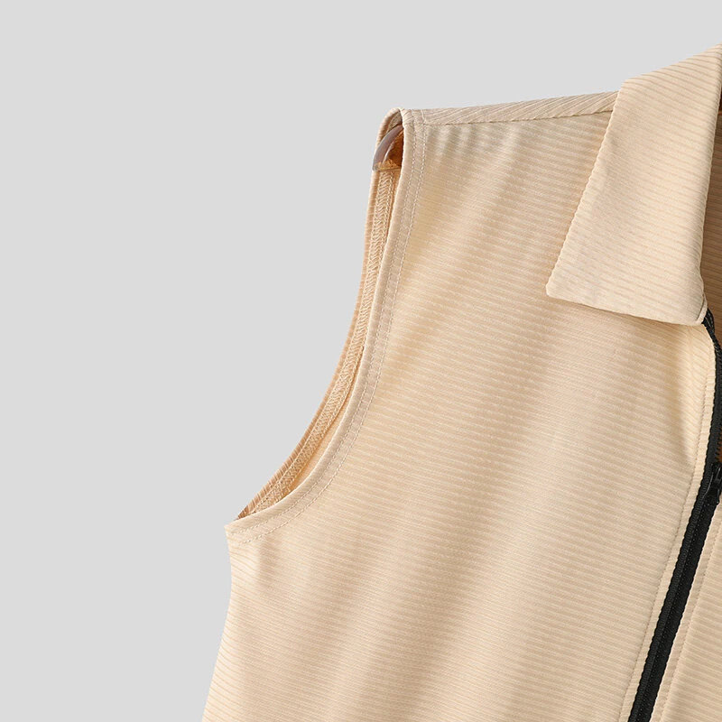 (image for) INCERUN Men Tshirts Male Comfy Lapel Sleeveless Zipper Blouse Streetwear Casual Solid Color T-Shirts Leisure Summer Round Neck Tee Tops