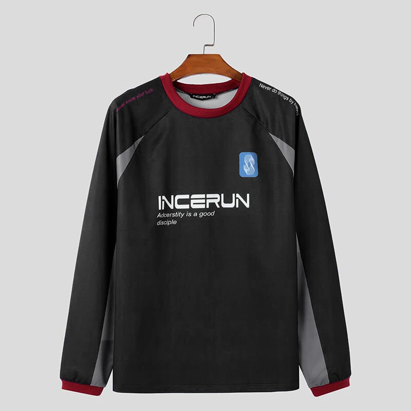 (image for) INCERUN Mens Slogan Print Long Sleeve T-Shirt Casual Loose Fit Tee Crew Neck Top Spring Fall S-5XL
