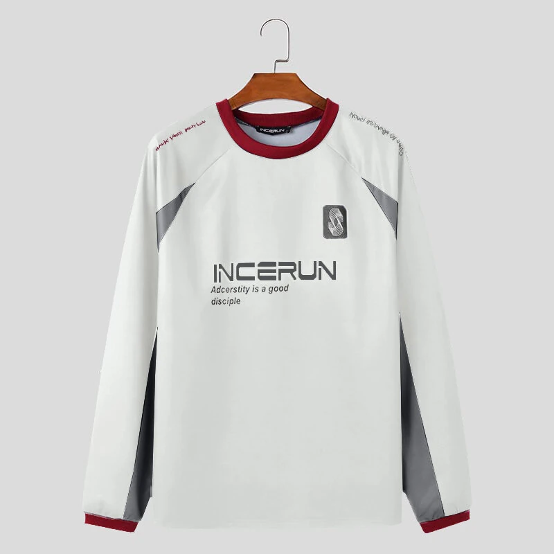 (image for) INCERUN Mens Slogan Print Long Sleeve T-Shirt Casual Loose Fit Tee Crew Neck Top Spring Fall S-5XL