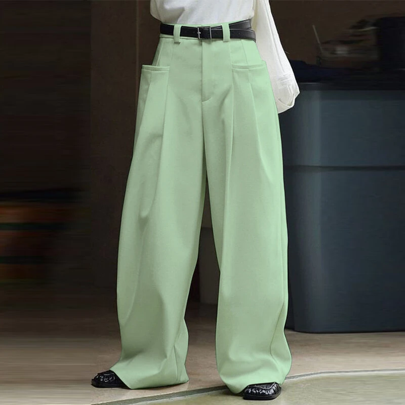 (image for) INCERUN Mens Solid Pleated Design Casual Straight Pants Casual Comfortable Wide Legged Long Pant with Pockets