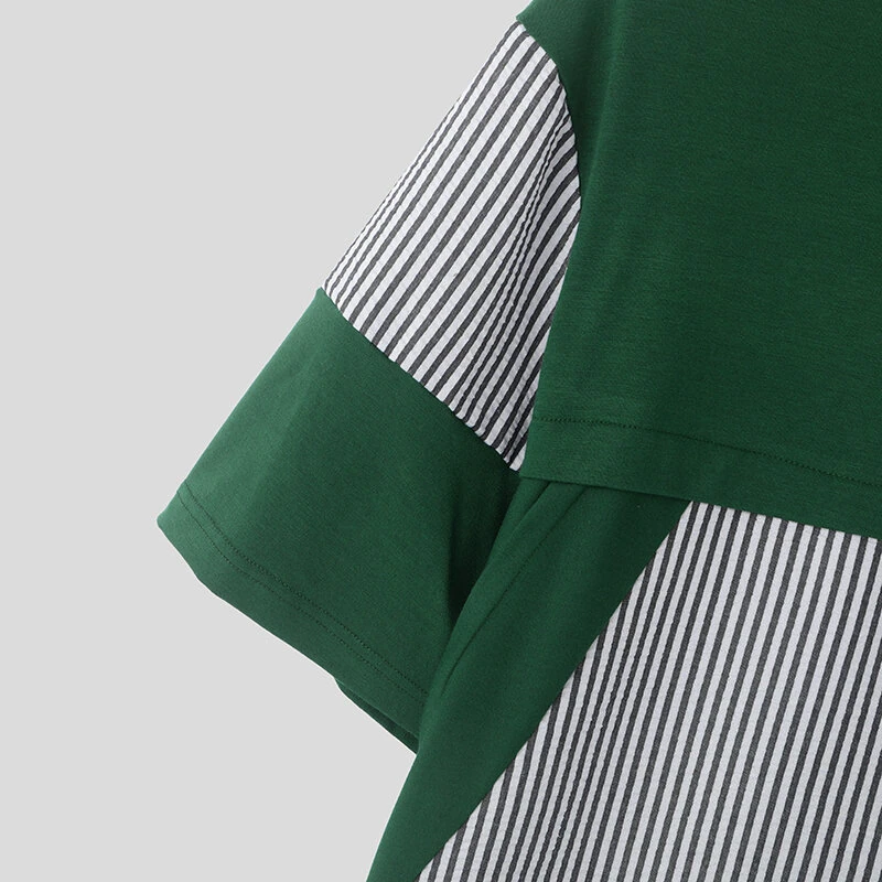 (image for) INCERUN Mens Striped Patchwork Short Sleeve T-Shirt Comfortable Casual Crew Neck Top for Male S-5XL