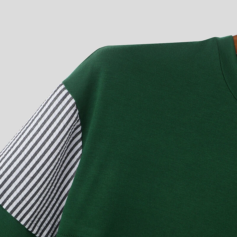 (image for) INCERUN Mens Striped Patchwork Short Sleeve T-Shirt Comfortable Casual Crew Neck Top for Male S-5XL
