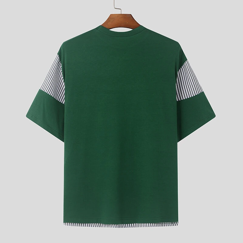 (image for) INCERUN Mens Striped Patchwork Short Sleeve T-Shirt Comfortable Casual Crew Neck Top for Male S-5XL